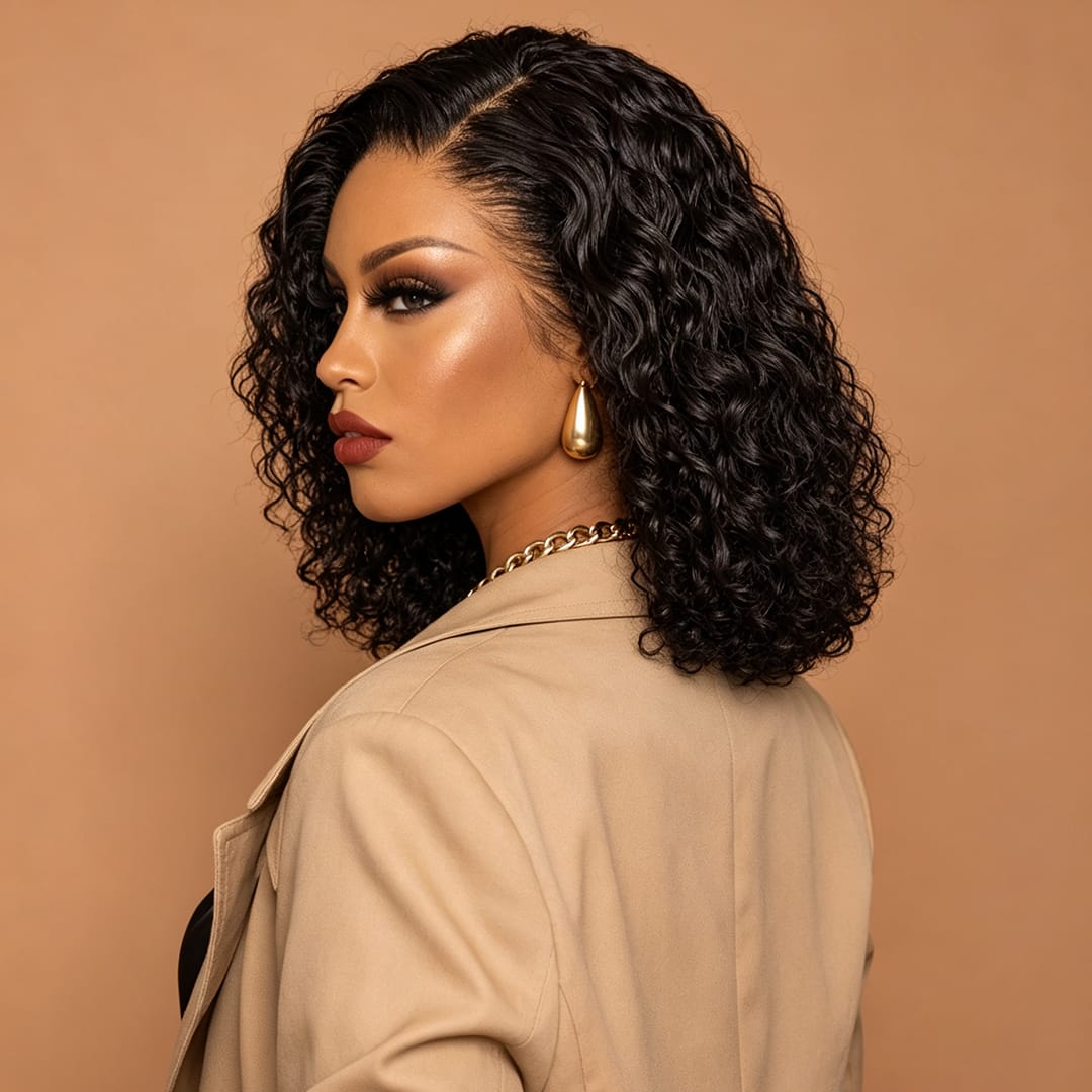 ailuxyhair-fr AILUXY Perruque Sans Colle 4x4 Lace Closure Perruque BOB Deep Wavy 200% densité 100% Cheveux humains