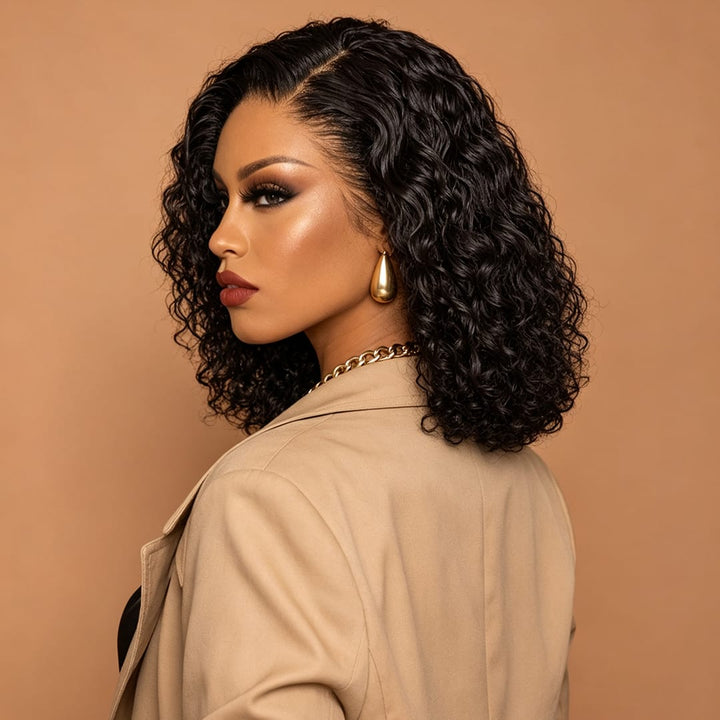 ailuxyhair-fr AILUXY Perruque Sans Colle 4x4 Lace Closure Perruque BOB Deep Wavy 200% densité 100% Cheveux humains