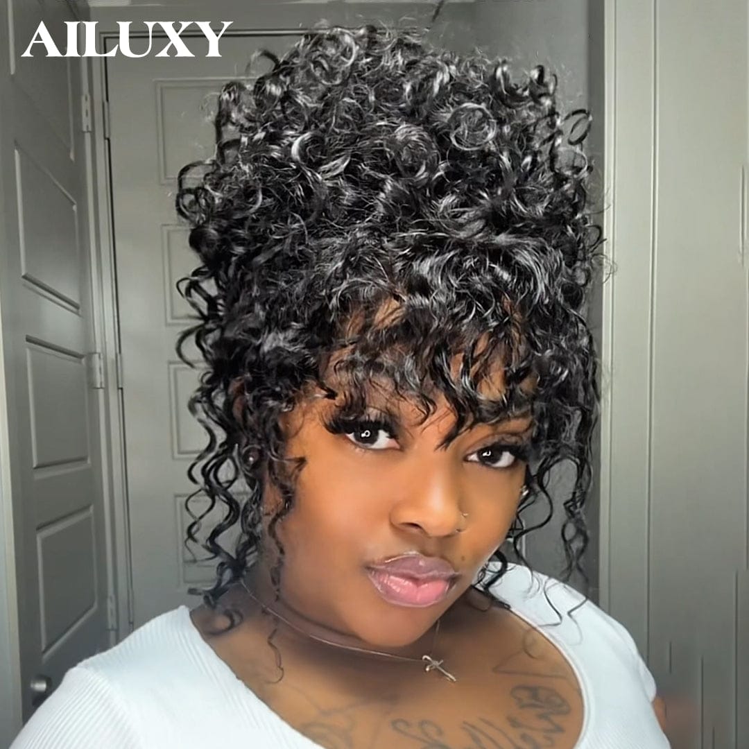 ailuxyhair-fr AILUXY Perruque Tressée Curly 4x4 Lace Frontal - 100% Cheveux Humains