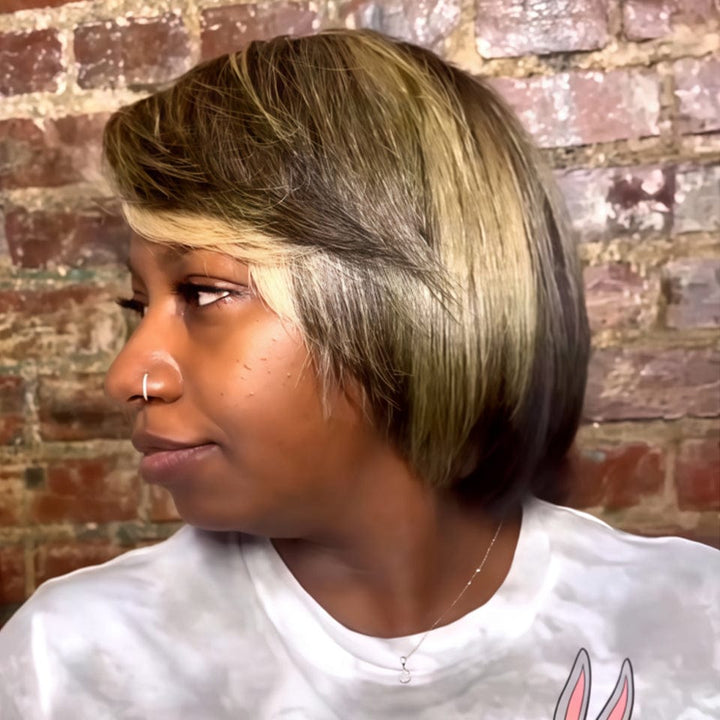 ailuxyhair-fr AILUXY Perruques 1B/27 Bob Perruque Lisse Courte Perruque En Coupe Carrée 100% Cheveux Humains