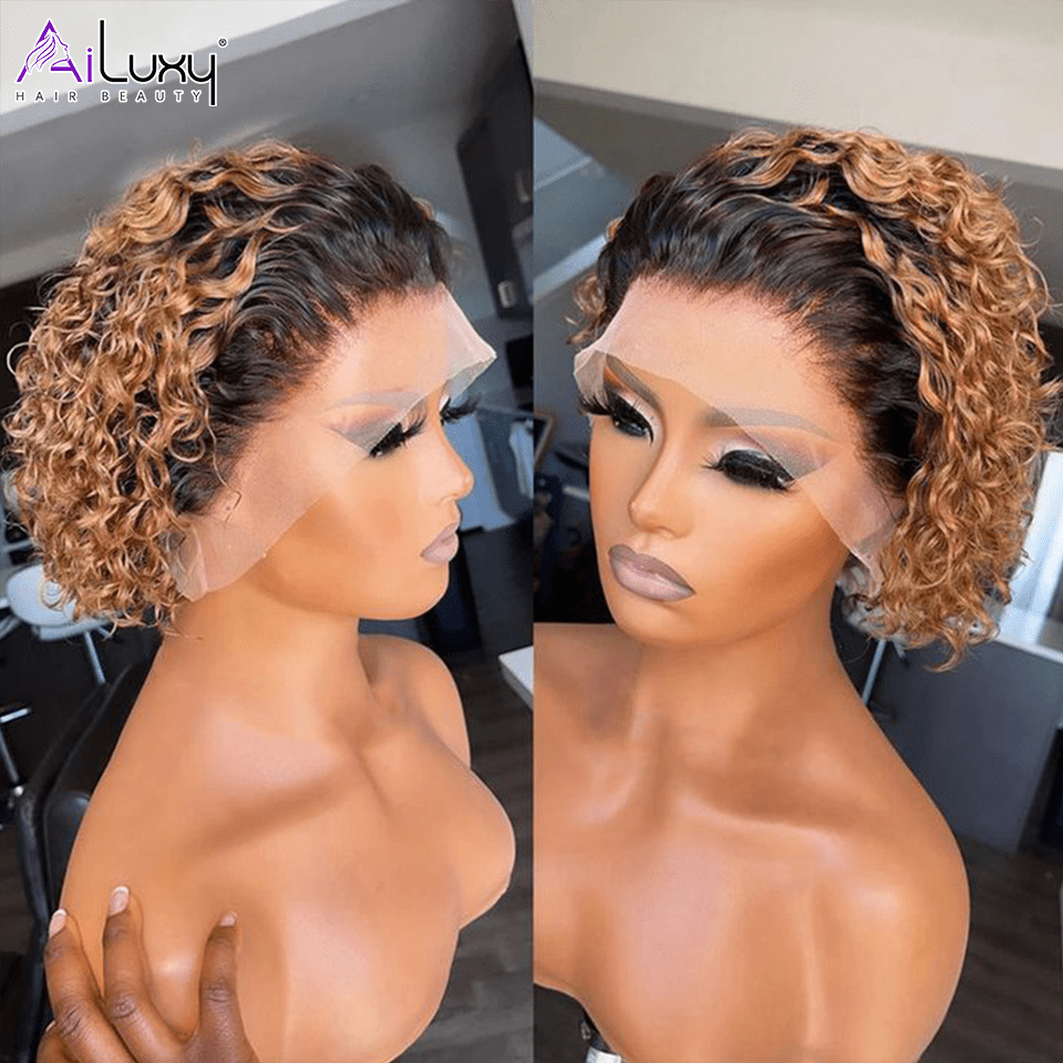 ailuxyhair-fr AILUXY T Part Lace Bouclé Noir Châtain 1B/27 Courte Perruque 100% Cheveux Humains