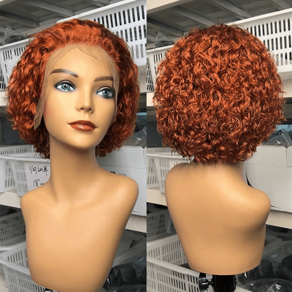 ailuxyhair-fr AILUXY T Part Lace Gingembre Orange Bouclé Courte Perruque 100% Cheveux Humains