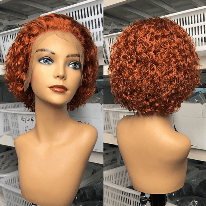 ailuxyhair-fr AILUXY T Part Lace Gingembre Orange Bouclé Courte Perruque 100% Cheveux Humains