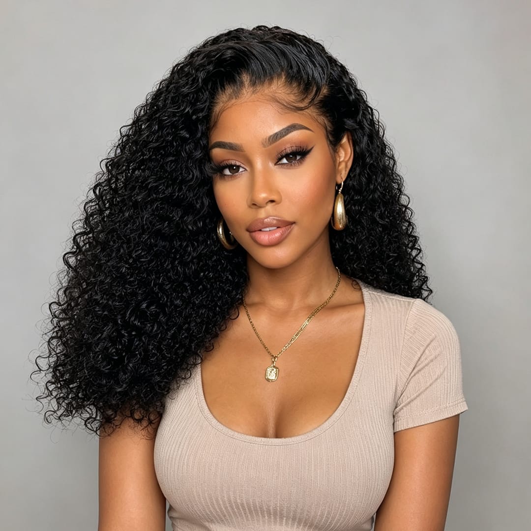 ailuxyhair-fr AILUXYhair 13x4 Lace Frontal Perruque Bouclée Bob Noir Perruque 200% densité 100% cheveux humains comme sur la vidéo 2 - 3 jours reçus+Un beau cadeau