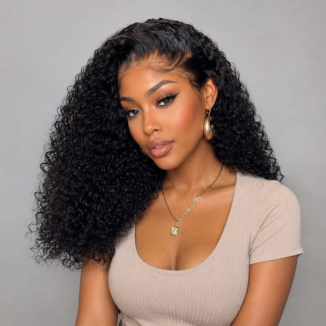 ailuxyhair-fr AILUXYhair 13x4 Lace Frontal Perruque Bouclée Bob Noir Perruque 200% densité 100% cheveux humains comme sur la vidéo 2 - 3 jours reçus+Un beau cadeau