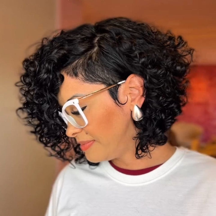 ailuxyhair-fr AILUXYhair 13x4 Lace Frontal Perruque Bouclée Bob Noir Perruque 200% densité 100% cheveux humains comme sur la vidéo 2 - 3 jours reçus+Un beau cadeau 2.0