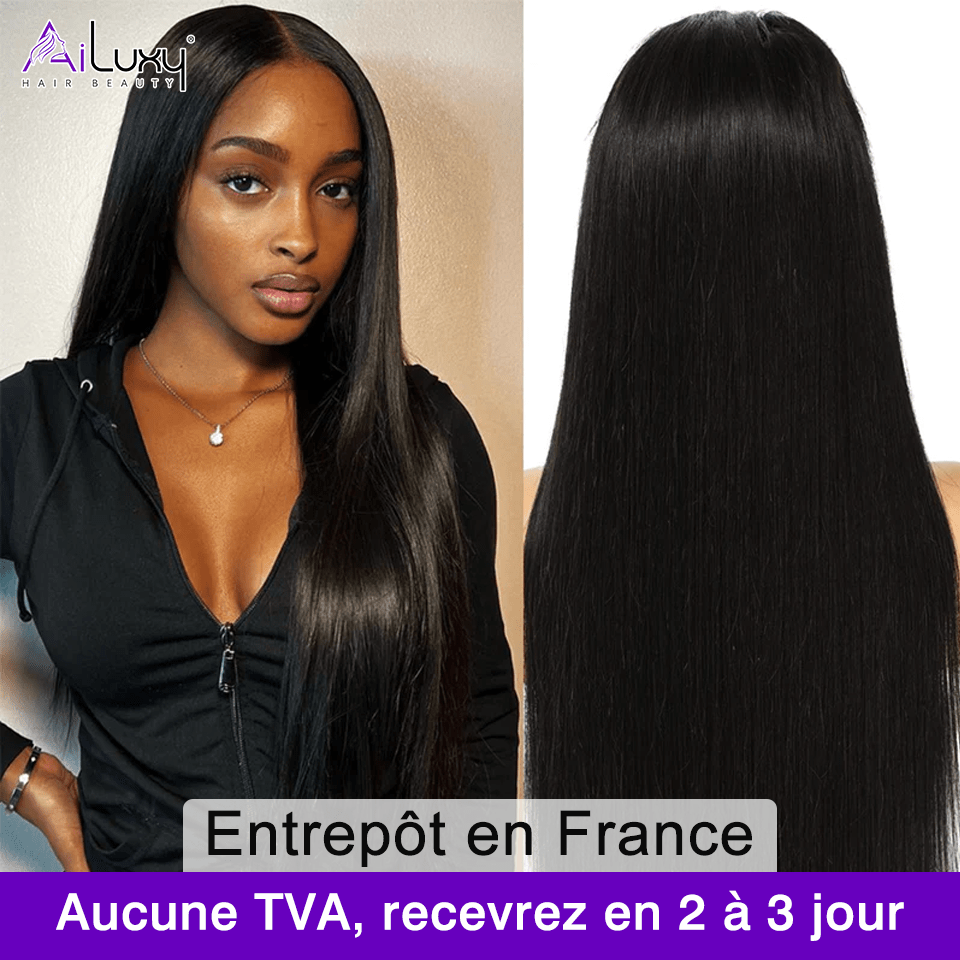 ailuxyhair-fr AILUXYhair 4x4 Lace Closure Perruque Longue Lisse Noir 100% Cheveux Humains