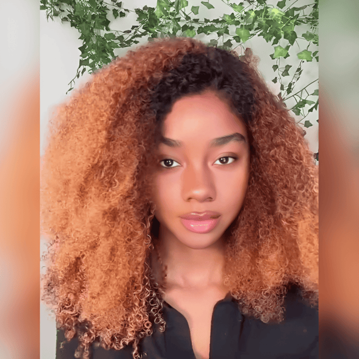ailuxyhair-fr curly 16pouces（ longueur comme image） AILUXY Perruque Crépue Ombrée Noir-Caramel (T1B/30), Boucles Crépues Volumineuses, Cheveux Humains Réalistes, Facile à Installer et à Entretenir, Style Tendance pour Femmes
