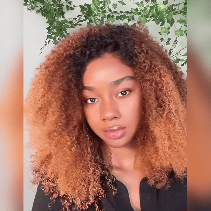 ailuxyhair-fr curly 16pouces（ longueur comme image） AILUXY Perruque Crépue Ombrée Noir-Caramel (T1B/30), Boucles Crépues Volumineuses, Cheveux Humains Réalistes, Facile à Installer et à Entretenir, Style Tendance pour Femmes