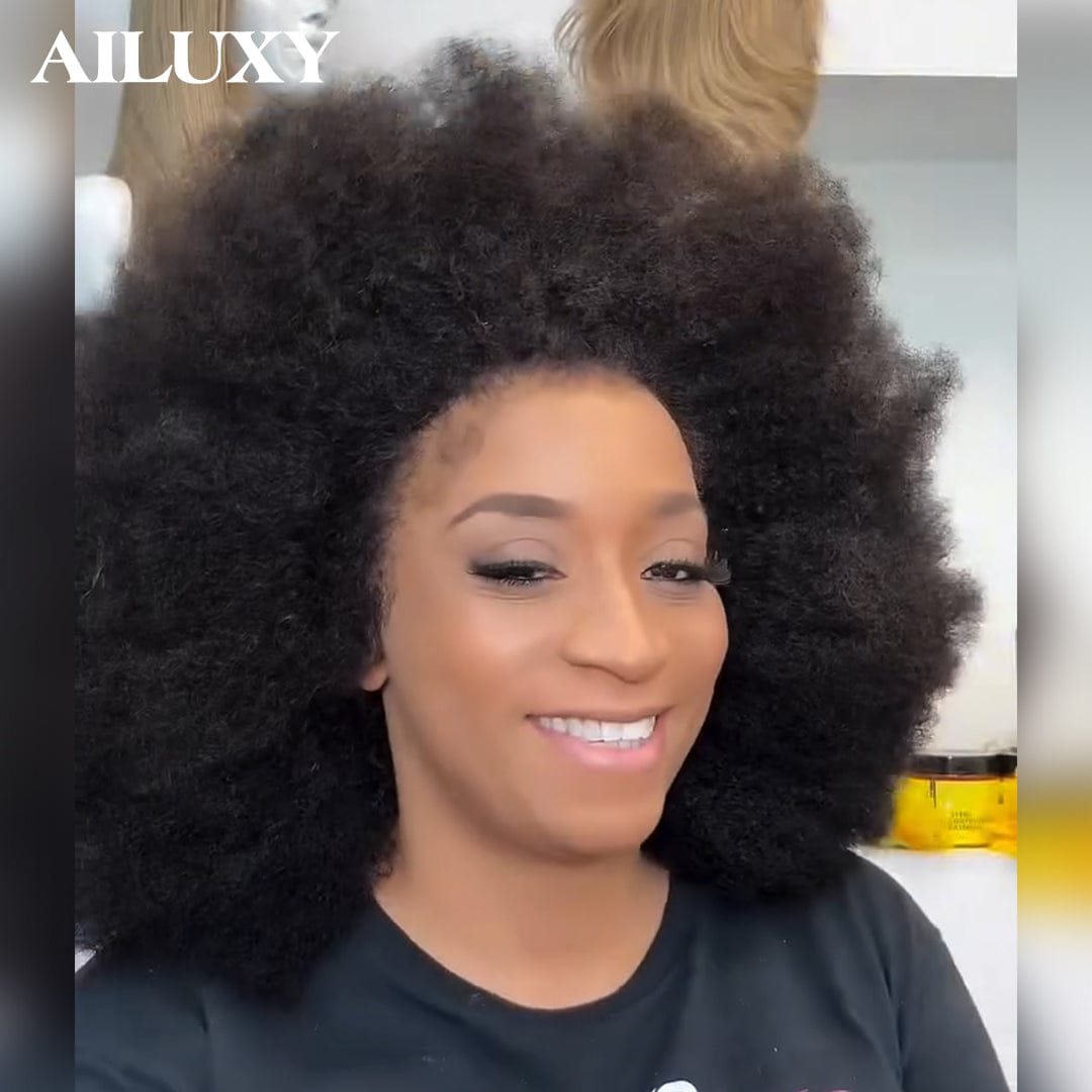 ailuxyhair-fr curly AILUXY Perruque Afro Bouclée 13x4 Lace Frontal - 100% Cheveux Humains