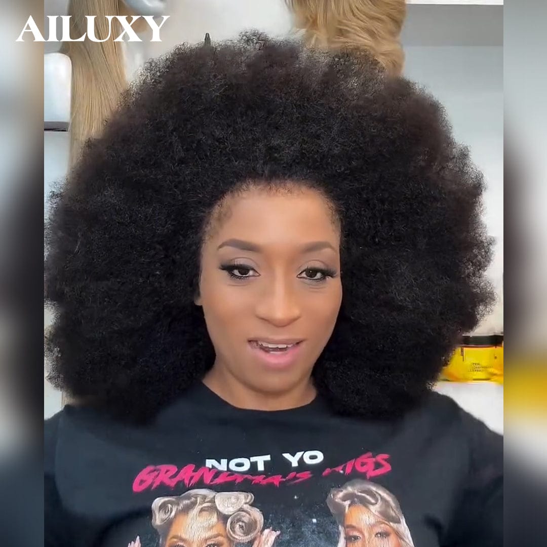 ailuxyhair-fr curly AILUXY Perruque Afro Bouclée 13x4 Lace Frontal - 100% Cheveux Humains
