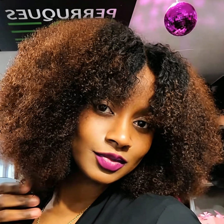 ailuxyhair-fr curly Conforme à la photo AILUXY Perruque Afro Curly Brun Ombrée, Avec Lace Frontal 13×4, 100% Cheveux Humains, Design Unique et Volume Extrême