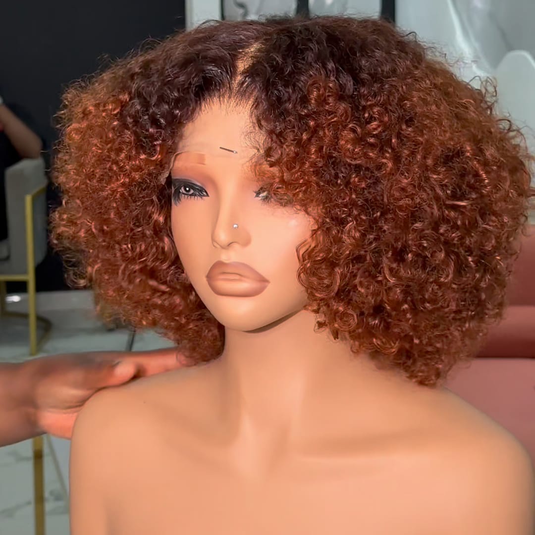 ailuxyhair-fr curly Conforme à la photo AILUXY Perruque Lace Front en Cheveux Humains à Boucles Micro Frisées Denses, Coloration Ombrée Brun Cuivré, Volume Riche et Respirable, Lisière Transparente avec Baby Hair Sculpté, Look Afro Naturel Polyvalent