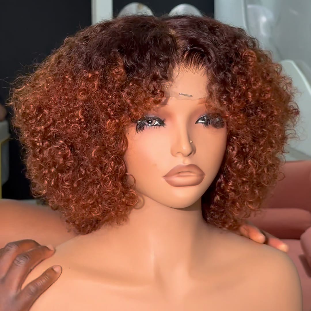 ailuxyhair-fr curly Conforme à la photo AILUXY Perruque Lace Front en Cheveux Humains à Boucles Micro Frisées Denses, Coloration Ombrée Brun Cuivré, Volume Riche et Respirable, Lisière Transparente avec Baby Hair Sculpté, Look Afro Naturel Polyvalent