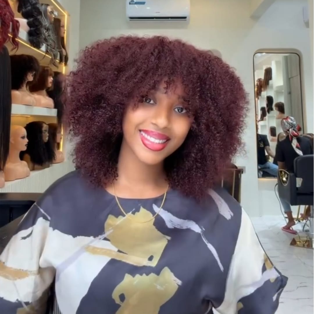 ailuxyhair-fr curly Identique à la photo AILUXY Perruque Afro en Cheveux Humains Couleur Vin Rouge，Micro Boucles Denses et Aérées，Look Dynamique et Coloré du Quotidien