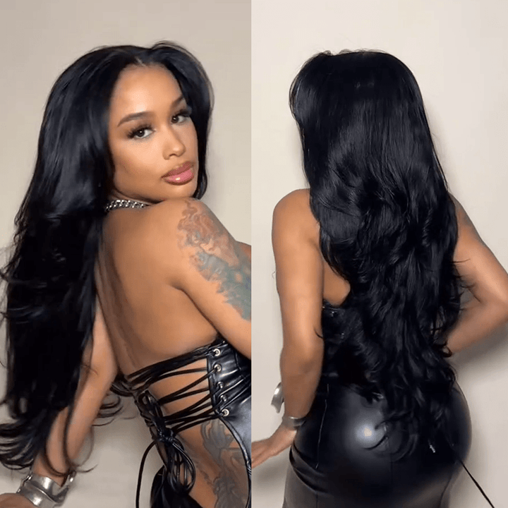 ailuxyhair-fr Entrepôt en France AILUXY 13x4 Lace Body Wave Longue Noir Perruque Perruque Élégante Densité Moyenne