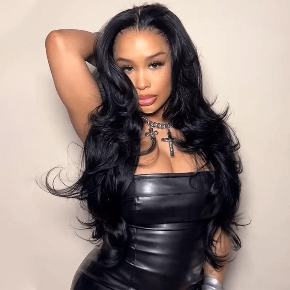 ailuxyhair-fr Entrepôt en France AILUXY 13x4 Lace Body Wave Longue Noir Perruque Perruque Élégante Densité Moyenne
