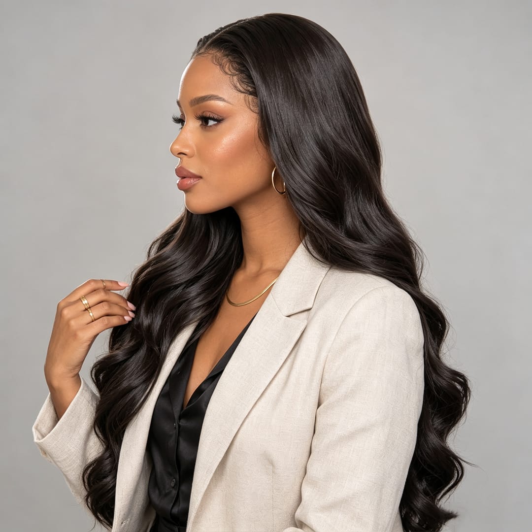 ailuxyhair-fr Entrepôt en France AILUXY 13x4 Lace Body Wave Longue Noir Perruque Perruque Élégante Densité Moyenne