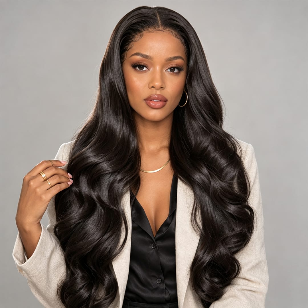 ailuxyhair-fr Entrepôt en France AILUXY 13x4 Lace Body Wave Longue Noir Perruque Perruque Élégante Densité Moyenne
