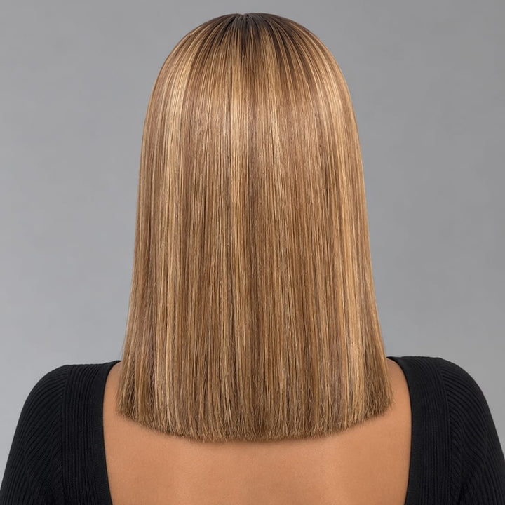 ailuxyhair-fr Entrepôt en France AILUXY Lisse Brun Balayage Miel #4#27 Bob Perruque Avec Frange 100% Cheveux Humains