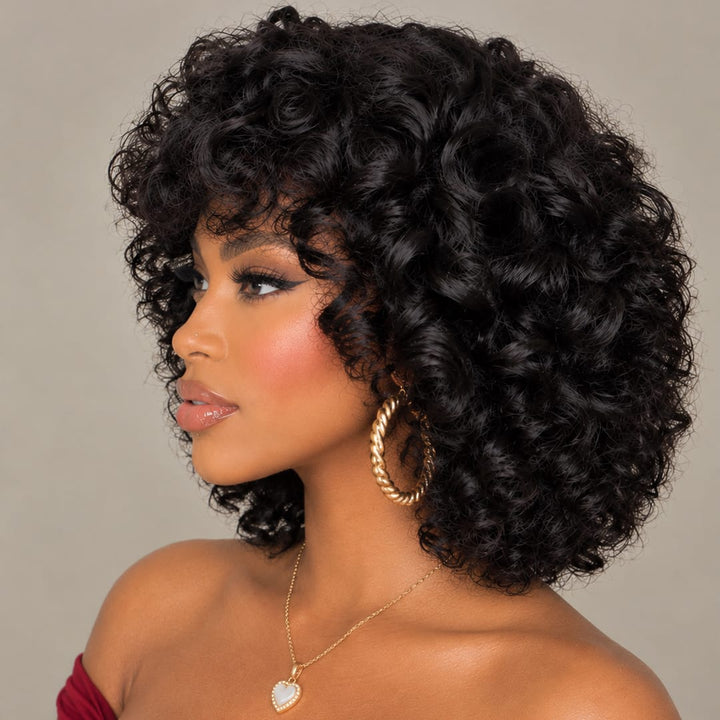 ailuxyhair-fr Entrepôt en France AILUXY Perruque Frange Noire Egg Wave | 100% Cheveux Humains, Coupe Courte Élégante