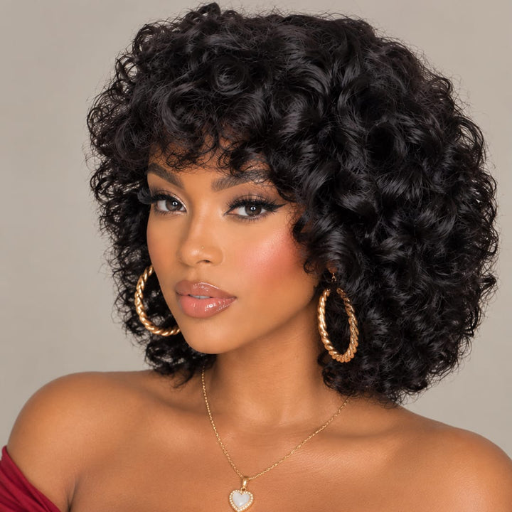 ailuxyhair-fr Entrepôt en France AILUXY Perruque Frange Noire Egg Wave | 100% Cheveux Humains, Coupe Courte Élégante