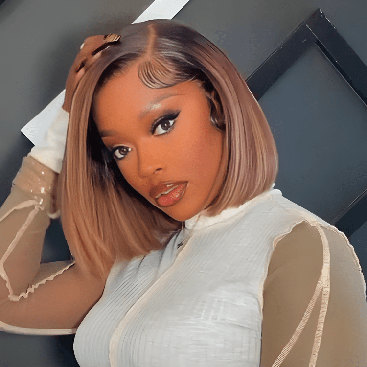 ailuxyhair-fr Identique à l'image 10pouces AILUXY lisse perruque 100% Cheveux Humains Perruques mèches blondes caramel cheveux naturels