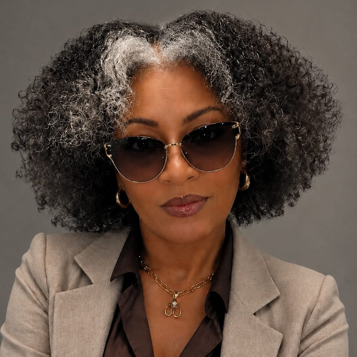 ailuxyhair-fr Identique à l'image 10pouces Ailuxy Perruque afro bouclée mèches grises | Style élégant pour femme mature