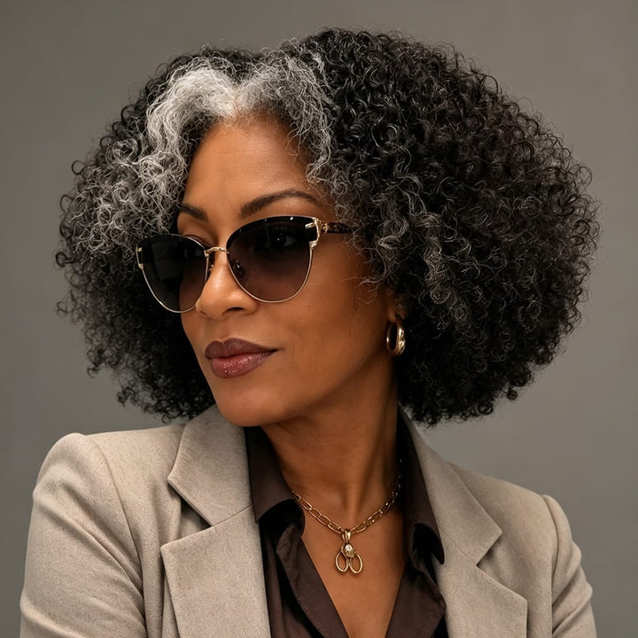 ailuxyhair-fr Identique à l'image 10pouces Ailuxy Perruque afro bouclée mèches grises | Style élégant pour femme mature