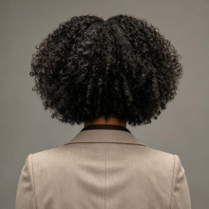 ailuxyhair-fr Identique à l'image 10pouces Ailuxy Perruque afro bouclée mèches grises | Style élégant pour femme mature