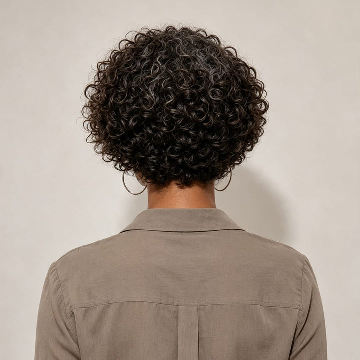 ailuxyhair-fr Identique à l'image 10pouces Ailuxy Perruque bouclée courte poivre et sel gris‑noir, rendu naturel pour femme