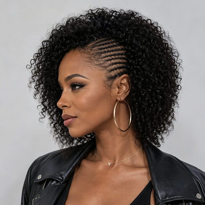ailuxyhair-fr Identique à l'image 14pouces Ailuxy Perruque kinky curly volumineuse avec tresses intégrées sur le côté, rendu naturel afro