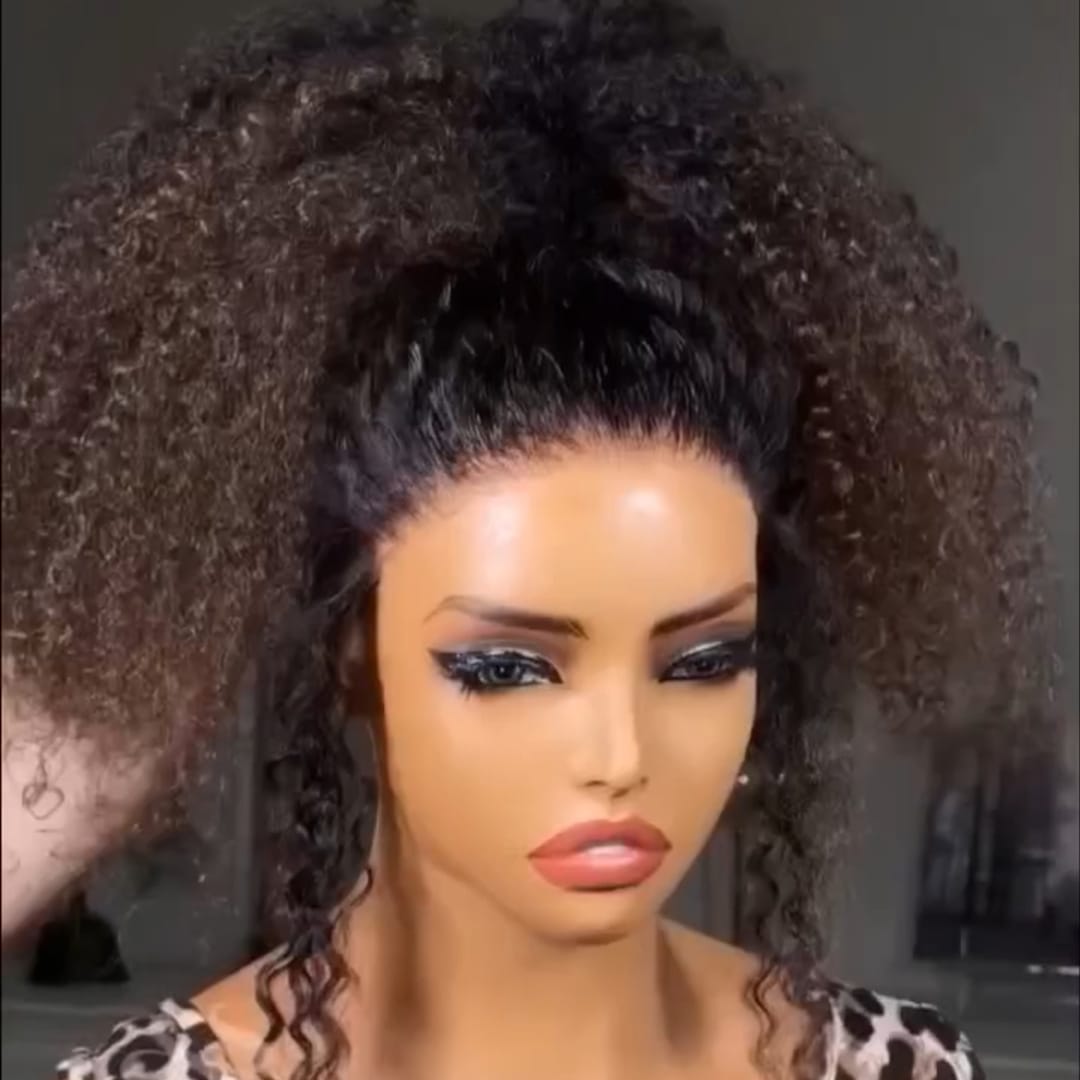 ailuxyhair-fr Identique à l'image 18pouces AILUXY Perruque Afro Queue‑de‑cheval Haute Bouclée Lace Front, Volume Extra, 100% Cheveux Humains