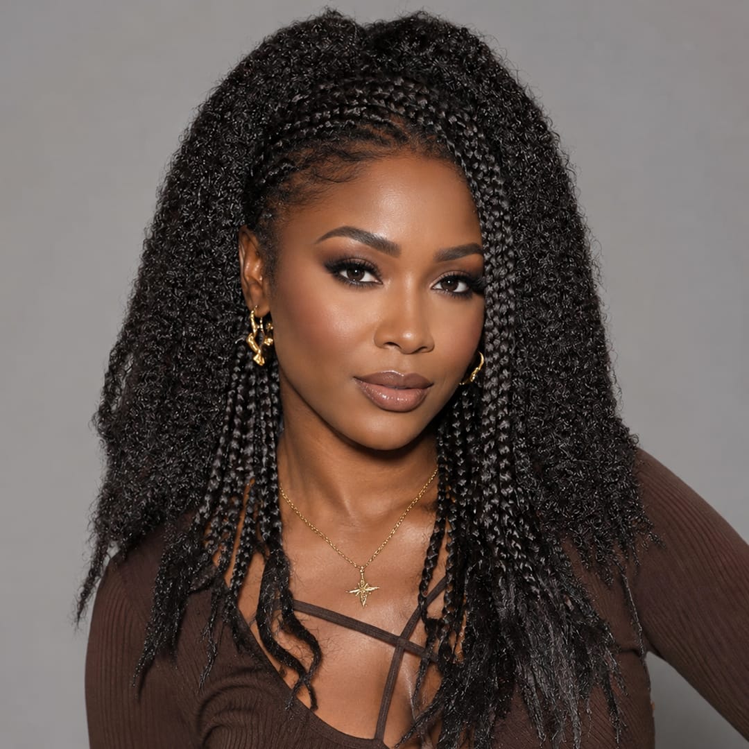 ailuxyhair-fr Identique à l'image 18pouces Ailuxy Perruque tressée avec boucles, coiffure afro réaliste prêt à porter