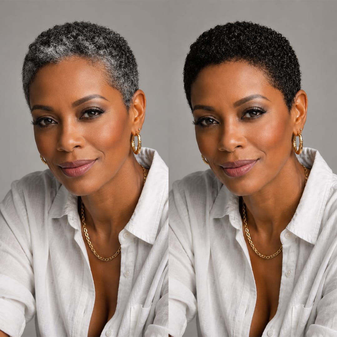 ailuxyhair-fr Identique à l'image 2 perruques Ailuxy Perruque courte bouclette afro deux versions : sel et poivre gris naturel / noir uni, cheveux humains coupe pixie ultra confortable