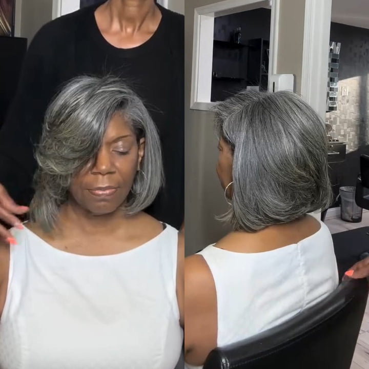 ailuxyhair-fr Identique à l'image AILUXY Coiffure bob perruque lace 13x4 gris avec frange latérale très réaliste