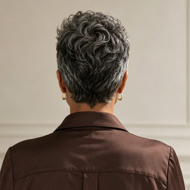 ailuxyhair-fr Identique à l'image Ailuxy Perruque courte pixie sel poivre gris naturel, cheveux humains adaptée aux femmes matures élégantes