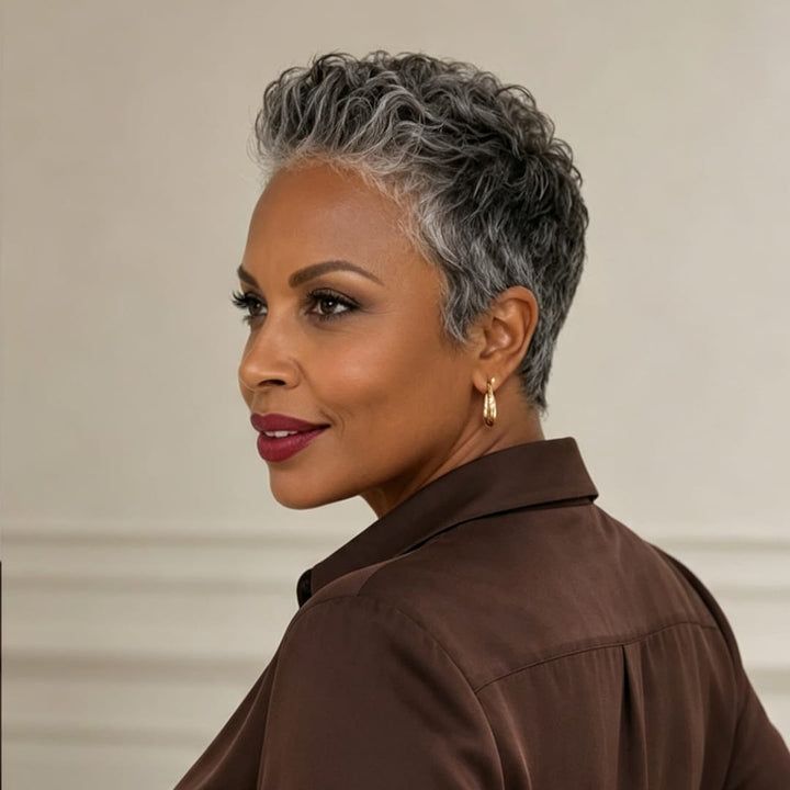 ailuxyhair-fr Identique à l'image Ailuxy Perruque courte pixie sel poivre gris naturel, cheveux humains adaptée aux femmes matures élégantes