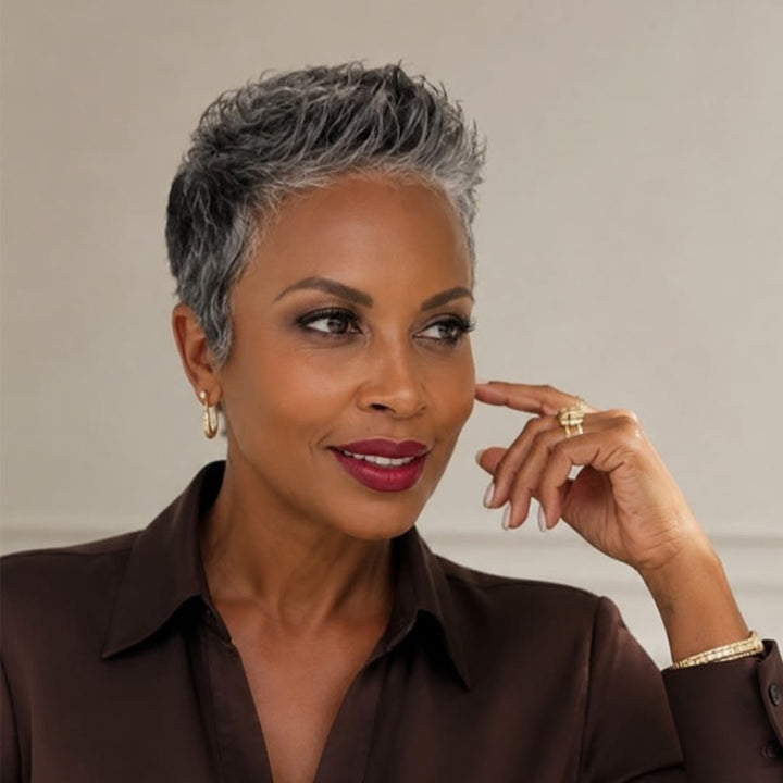 ailuxyhair-fr Identique à l'image Ailuxy Perruque courte pixie sel poivre gris naturel, cheveux humains adaptée aux femmes matures élégantes
