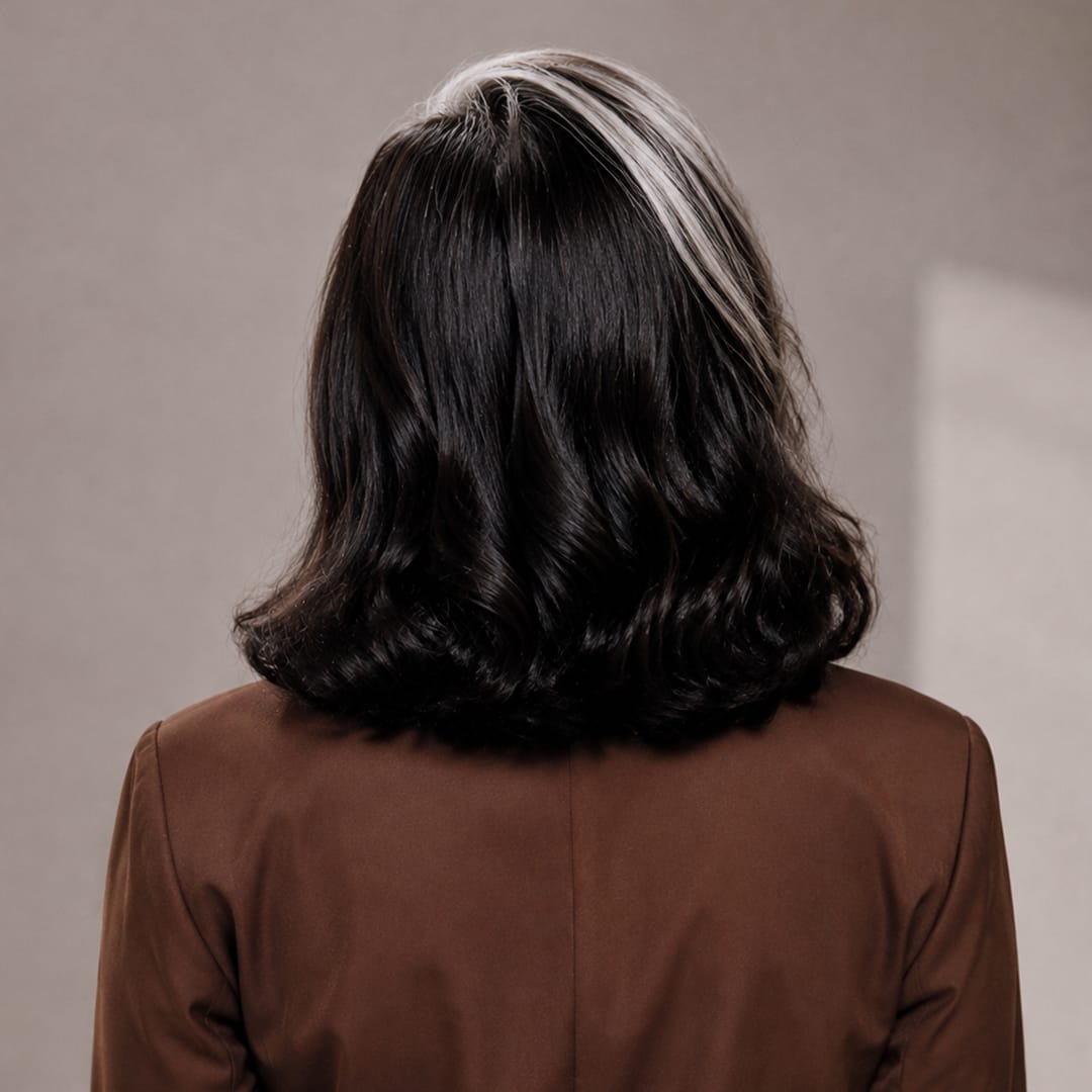 ailuxyhair-fr Identique à l'image Ailuxy Perruque lace front noir avec mèches grises, anti‑chute, aspect naturel
