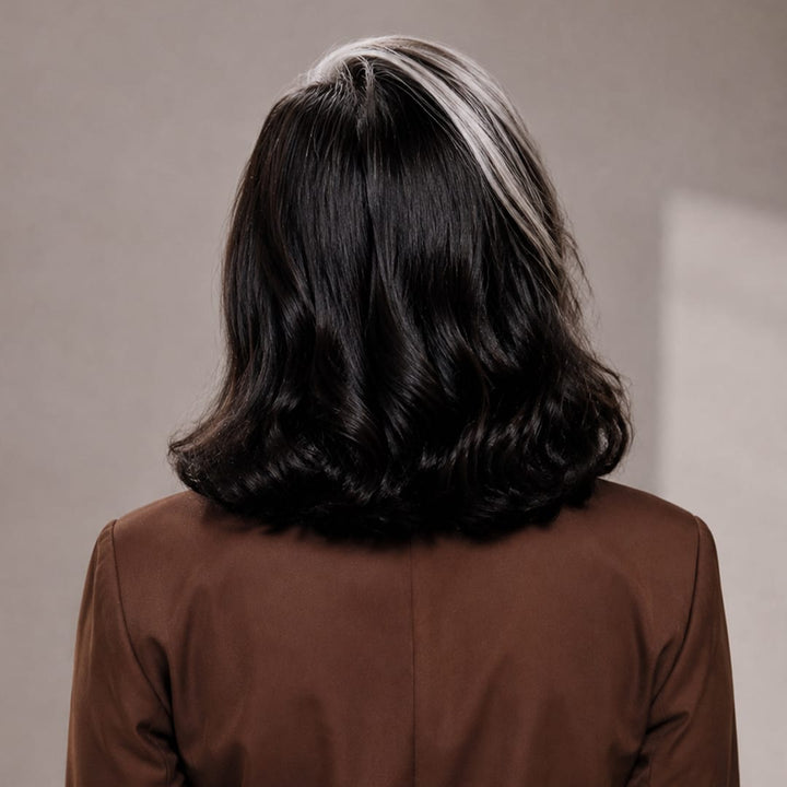 ailuxyhair-fr Identique à l'image Ailuxy Perruque lace front noir avec mèches grises, anti‑chute, aspect naturel