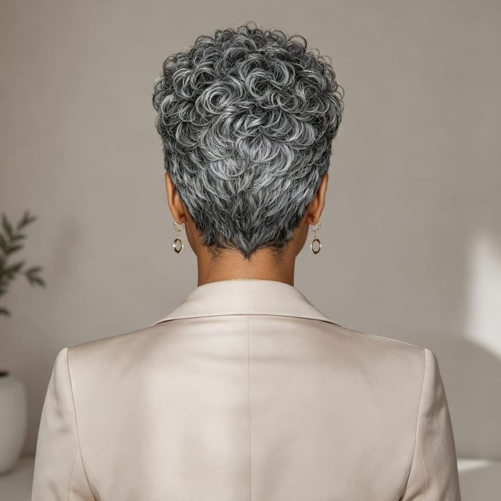 ailuxyhair-fr Identique à l'image Ailuxy Perruque pixie gris argenté bouclé cheveux humains, look chic professionnel sans effort