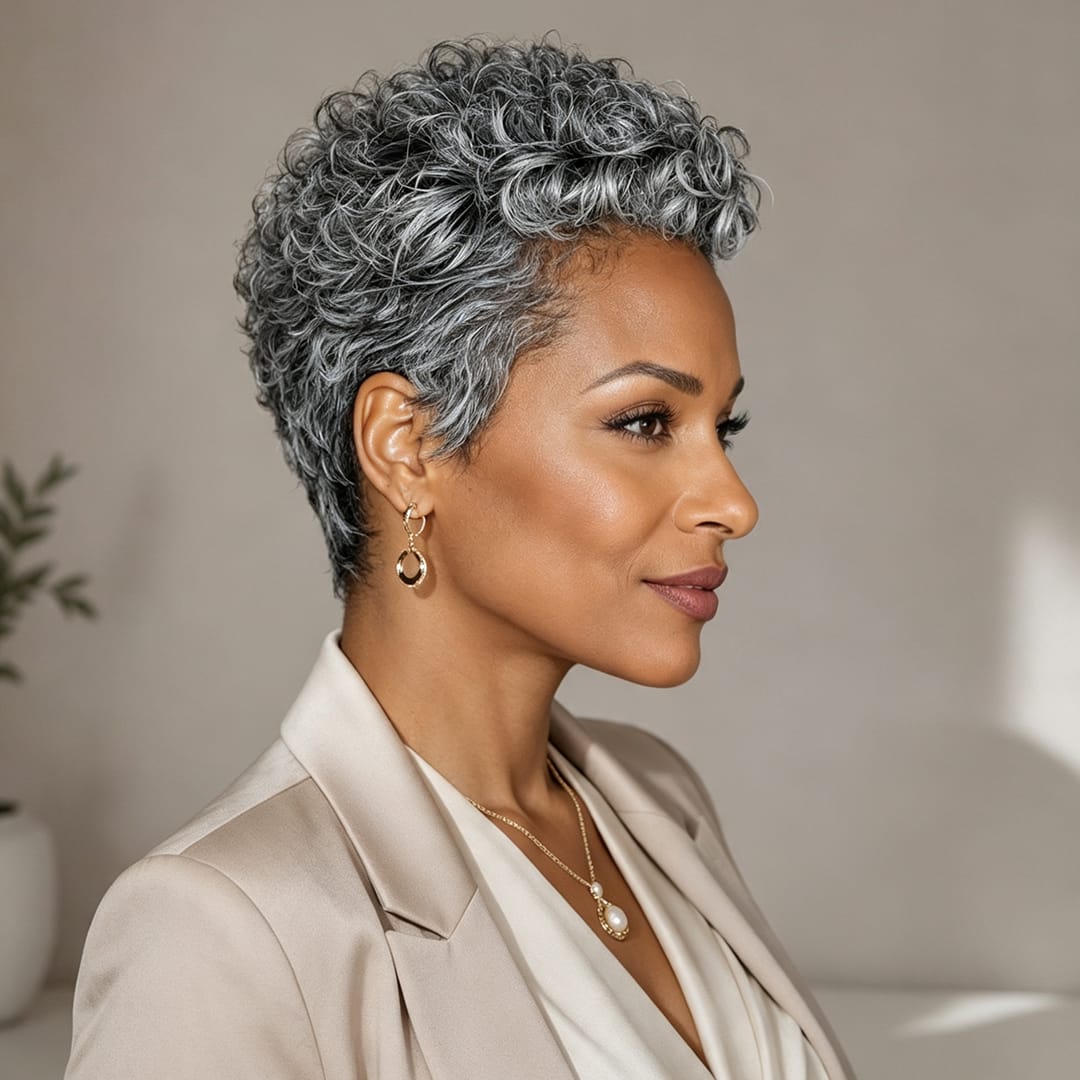 ailuxyhair-fr Identique à l'image Ailuxy Perruque pixie gris argenté bouclé cheveux humains, look chic professionnel sans effort