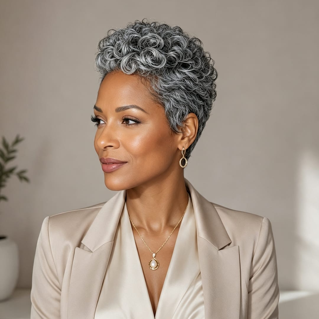 ailuxyhair-fr Identique à l'image Ailuxy Perruque pixie gris argenté bouclé cheveux humains, look chic professionnel sans effort