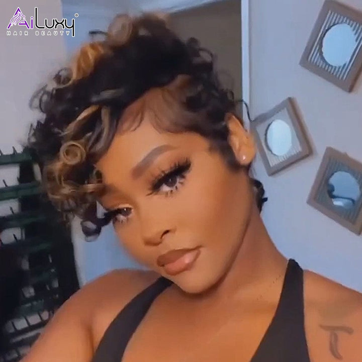ailuxyhair-fr identique à l'image AILUXY Pixie Bob 4X4 lace Perruque 100% Cheveux Humains comme sur la vidéo 2 - 3 jours reçus+Un beau cadeau