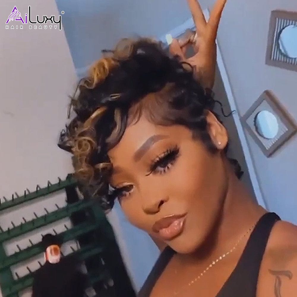 ailuxyhair-fr identique à l'image AILUXY Pixie Bob 4X4 lace Perruque 100% Cheveux Humains comme sur la vidéo 2 - 3 jours reçus+Un beau cadeau