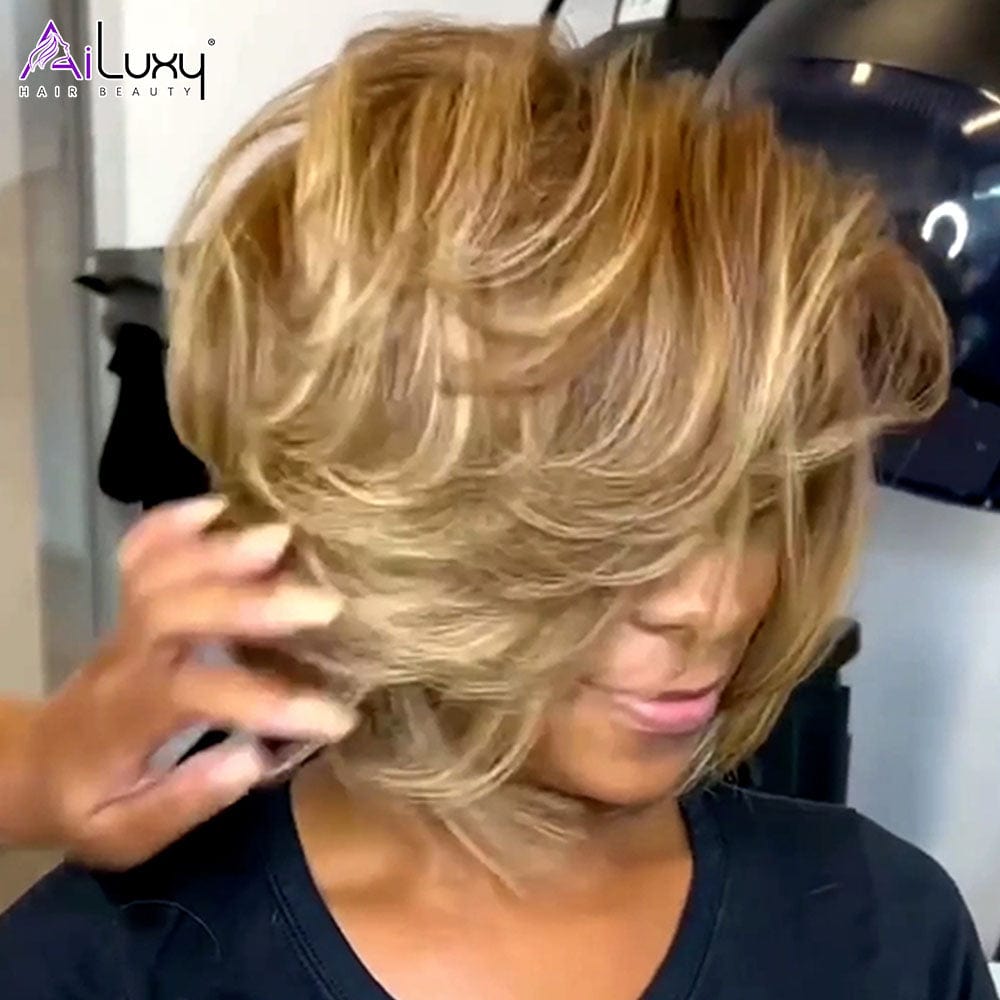 ailuxyhair-fr identique à l'image(lace 13x4) (Dernier Prix)AILUXY 13x4 Lace frontal  identique à l'image Courte Perruque 100% Cheveux Humains