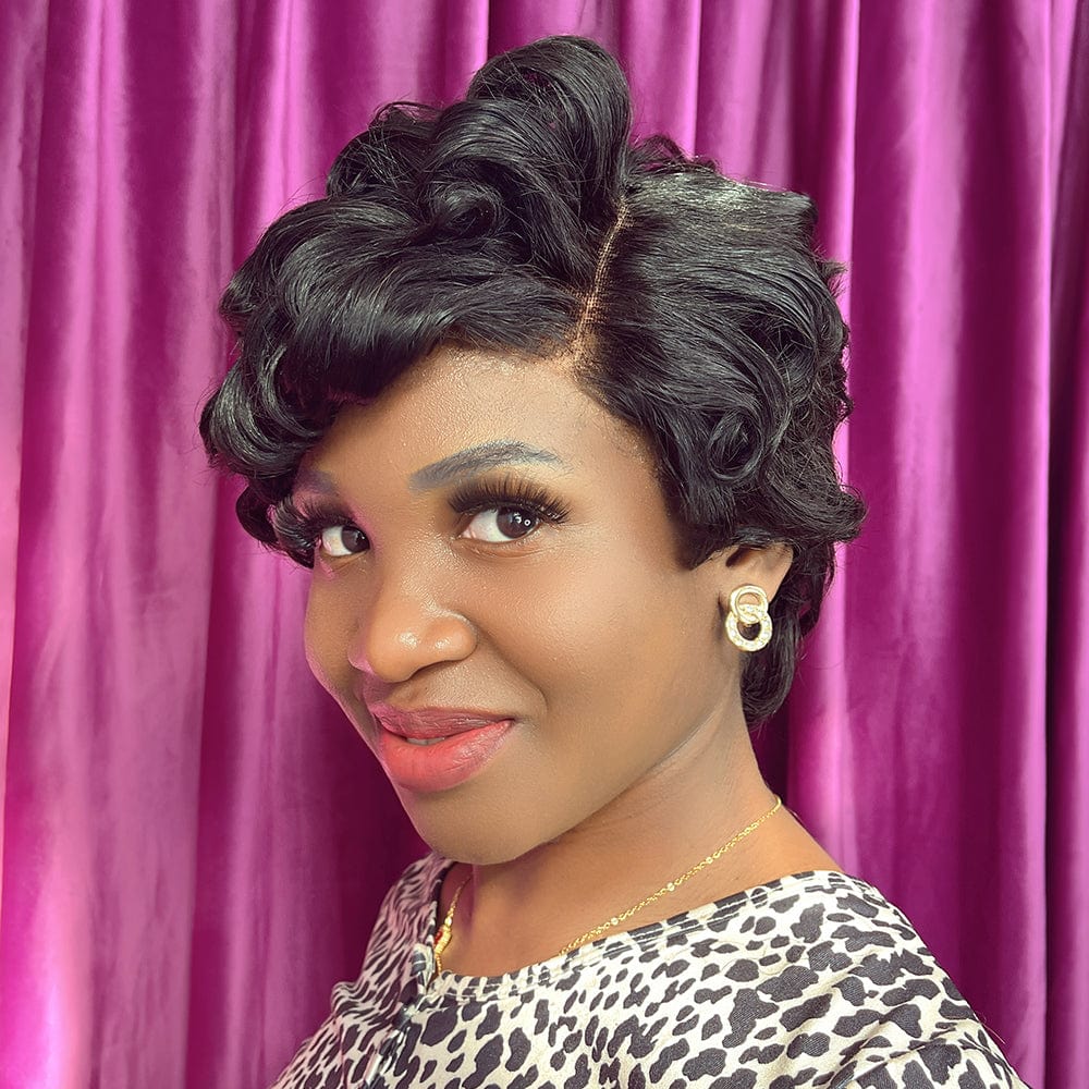 ailuxyhair-fr identique à l'image(Noir) AILUXY Courte 5x5 Lace frontal Noir Châtain Bob Perruque  comme sur la vidéo 2 - 3 jours reçus+Un beau cadeau (Copy)