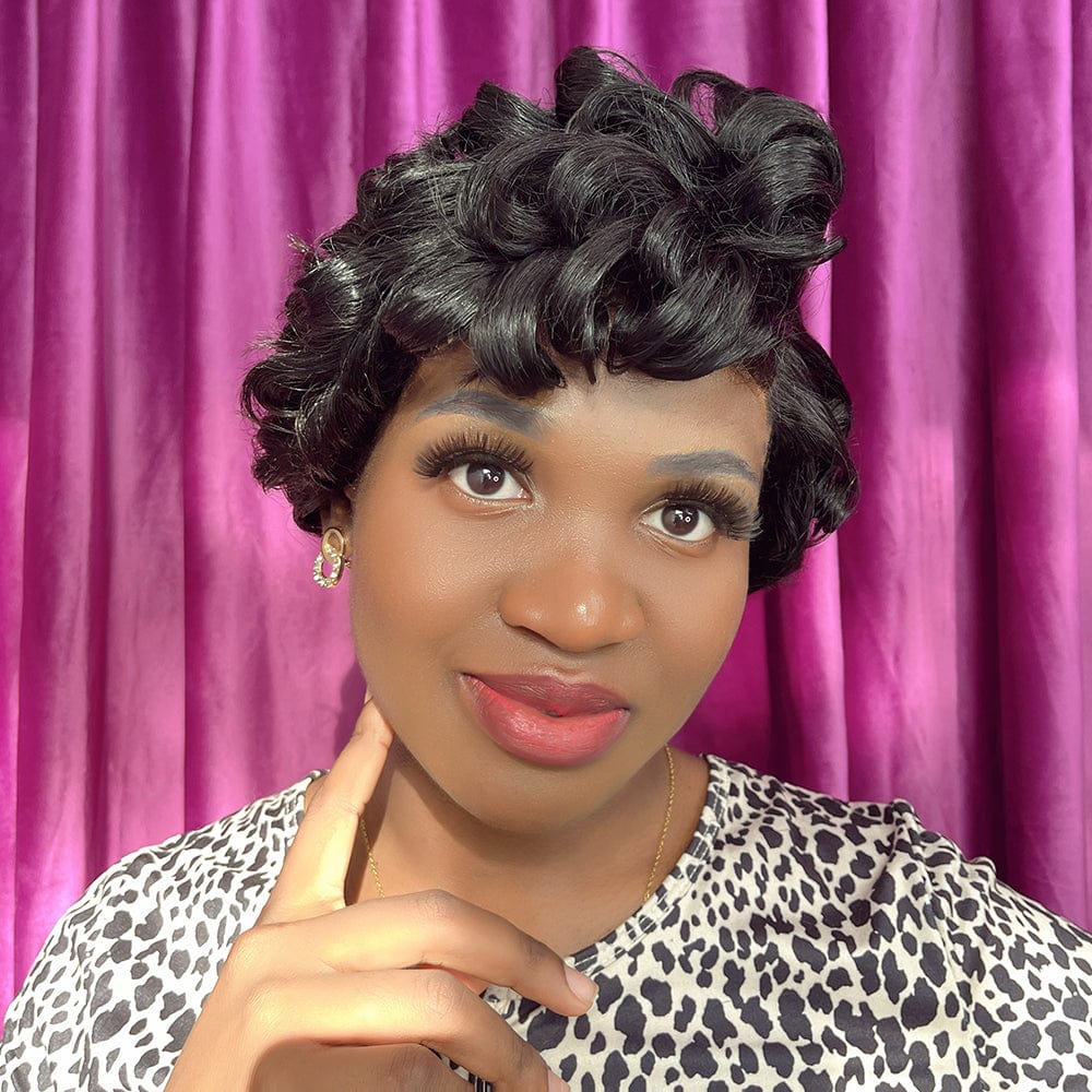 ailuxyhair-fr identique à l'image(Noir) AILUXY Courte 5x5 Lace frontal Noir Châtain Bob Perruque  comme sur la vidéo 2 - 3 jours reçus+Un beau cadeau (Copy)