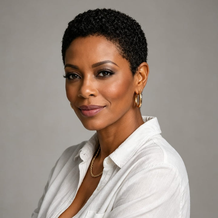 ailuxyhair-fr Identique à l'image Noir Ailuxy Perruque courte bouclette afro deux versions : sel et poivre gris naturel / noir uni, cheveux humains coupe pixie ultra confortable